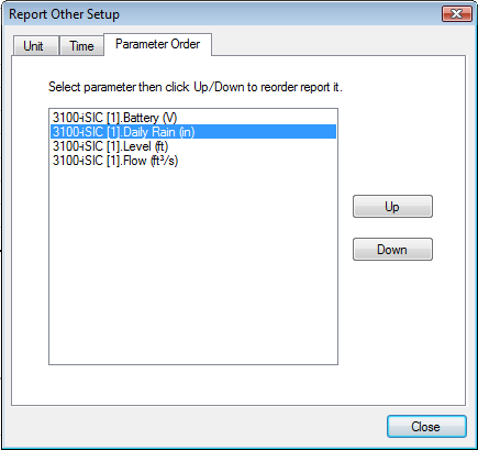 Parameter Order Tab Report Other Setup
