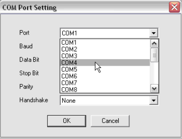 COM Port Setting window