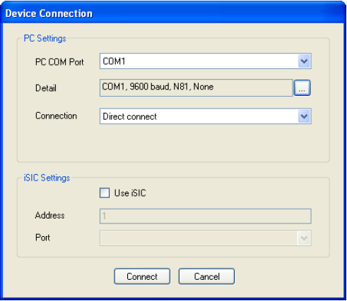 Device Connection window