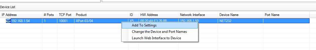 Right-click Device List and select Add to Settings