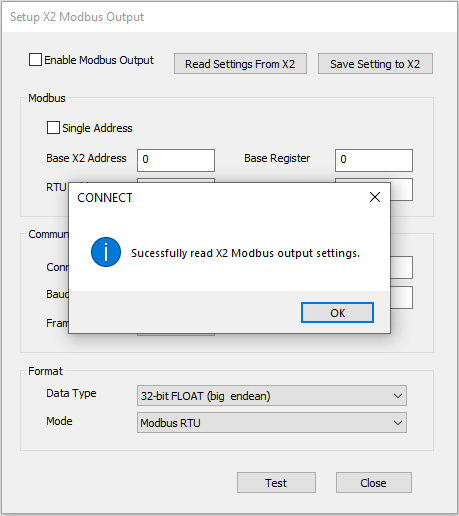 Read X2 Modbus Output settings