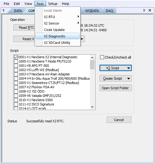 Communicate with SDI-12 Sensor in X2 Diagnostic menu