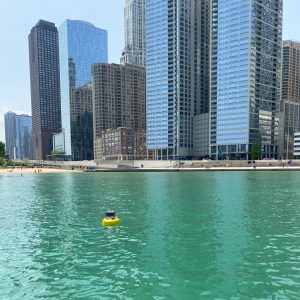 CB-75-SVS buoy with Ohio Street Beach and Lake Shore Drive in the background.