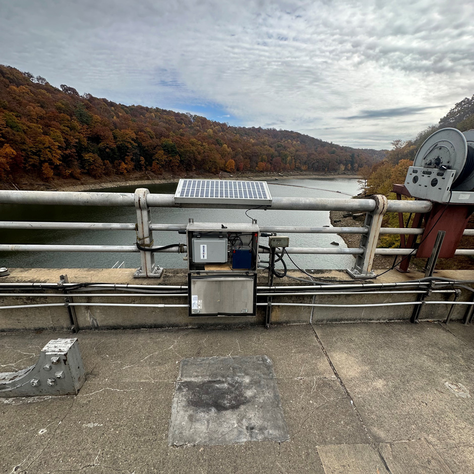 A NexSens water quality monitoring station positioned at the intake. (Credit: Craig Goldinger / Mahoning Creek Hydroelectric Company)