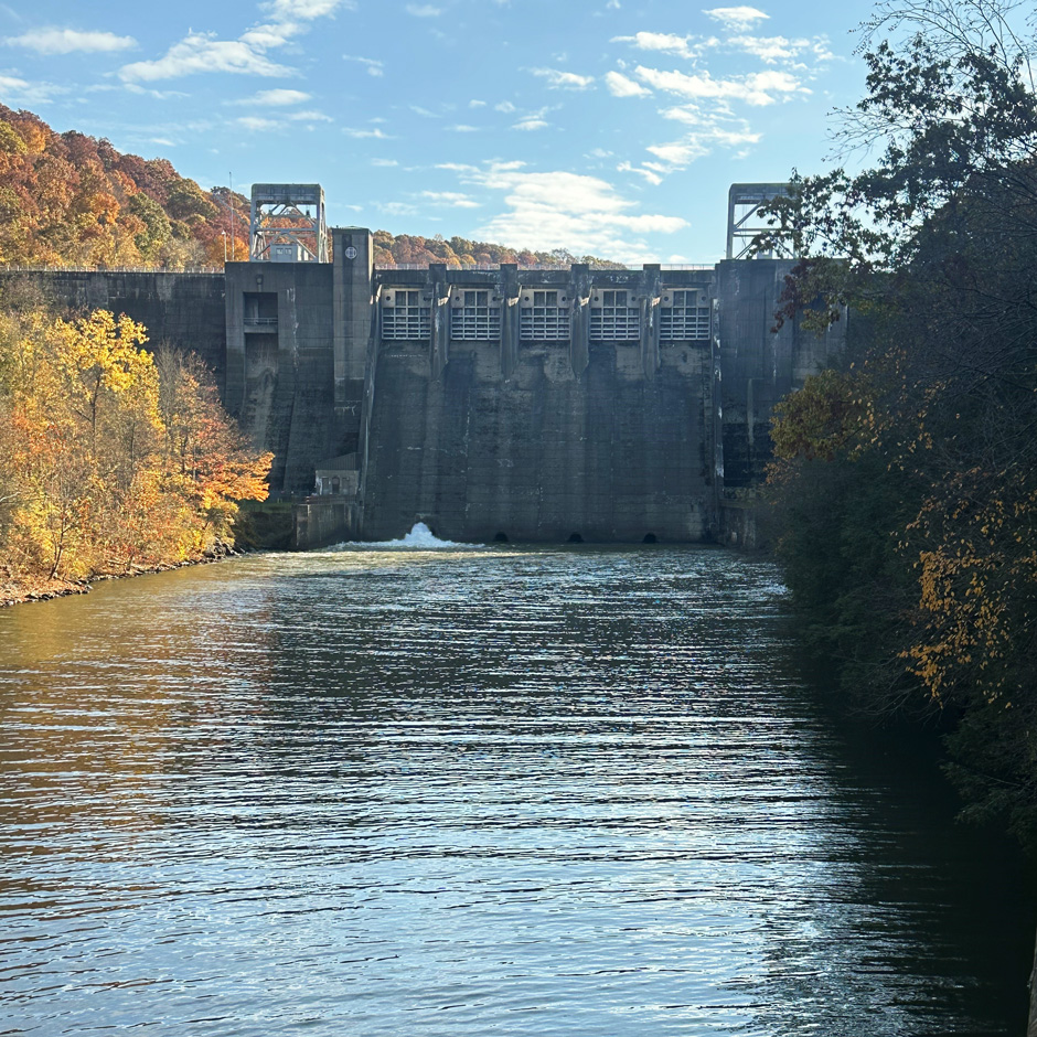 View of Mahoning Creek Hydroelectric Dam from downstream. (Credit: Craig Goldinger / Mahoning Creek Hydroelectric Company)