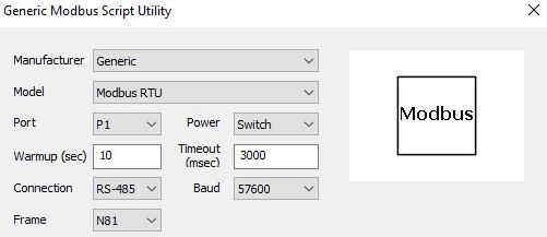 Modbus script general settings.