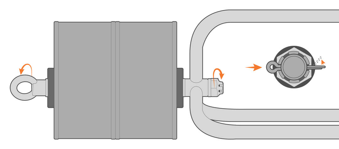 The ballast is being secured using the castle nut, lock-washer, and cotter pin. The longer leg of the cotter pin is bent after insertion.