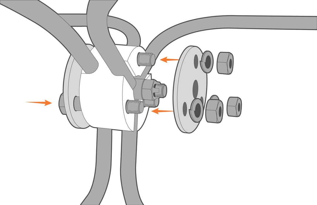 The end plates are being secured using nuts, bolts, and lock washers