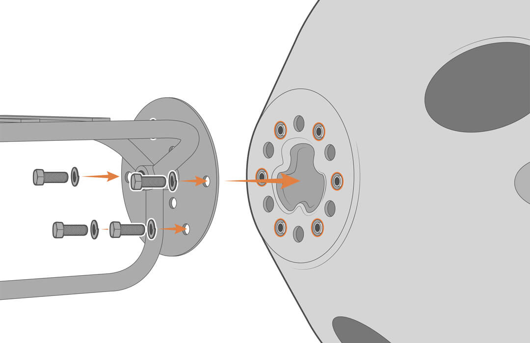 Reinstall the six screws and lock washers through the cage mount into the bottom of the XB-200 data buoy hull.