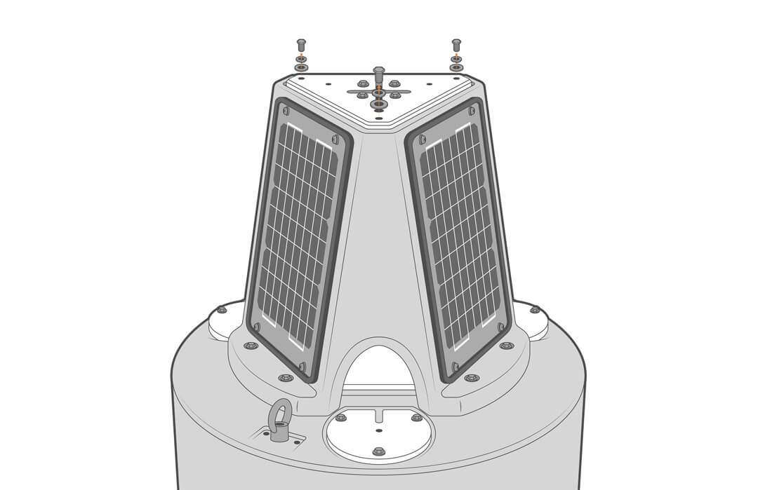 Remove the three screws, lock washers, and flat washers from the solar tower top plate.
