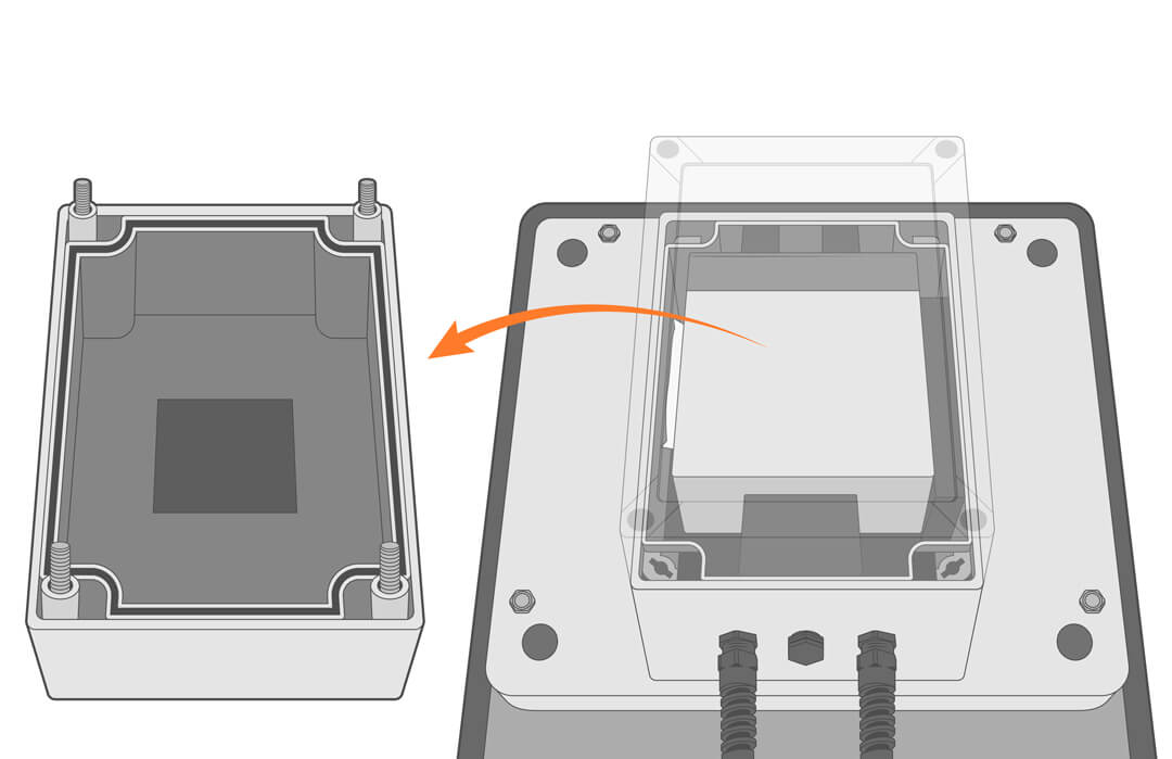 Carefully lift up on the enclosure and set the housing to the side.
