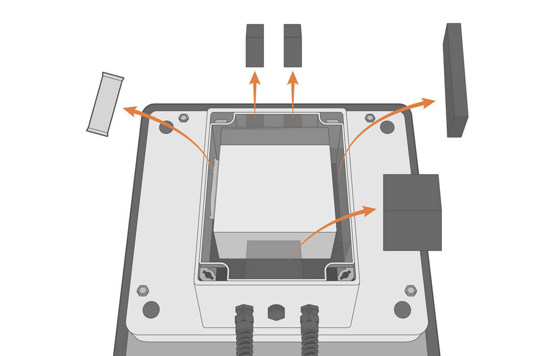 Remove the foam spacer pieces and desiccant.