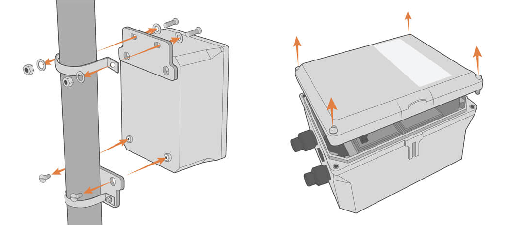 Remove the battery pack from the mast. Open the battery box enclosure lid.