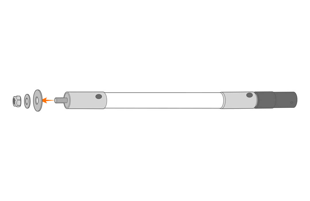 Remove the included hardware from the threaded end.
