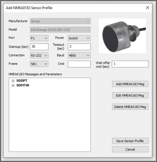 AirmarSS510 sensor profile in NexSens CONNECT Software.