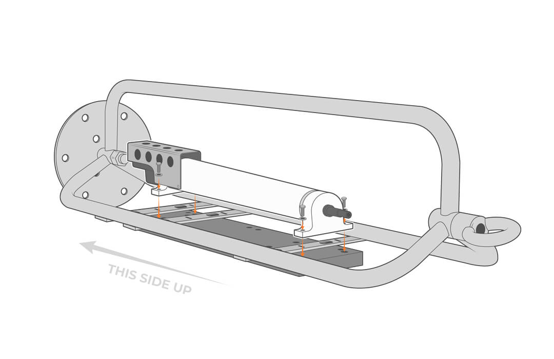 Secure the sensor on the inside of the cage with the metal guard facing the surface of the water.