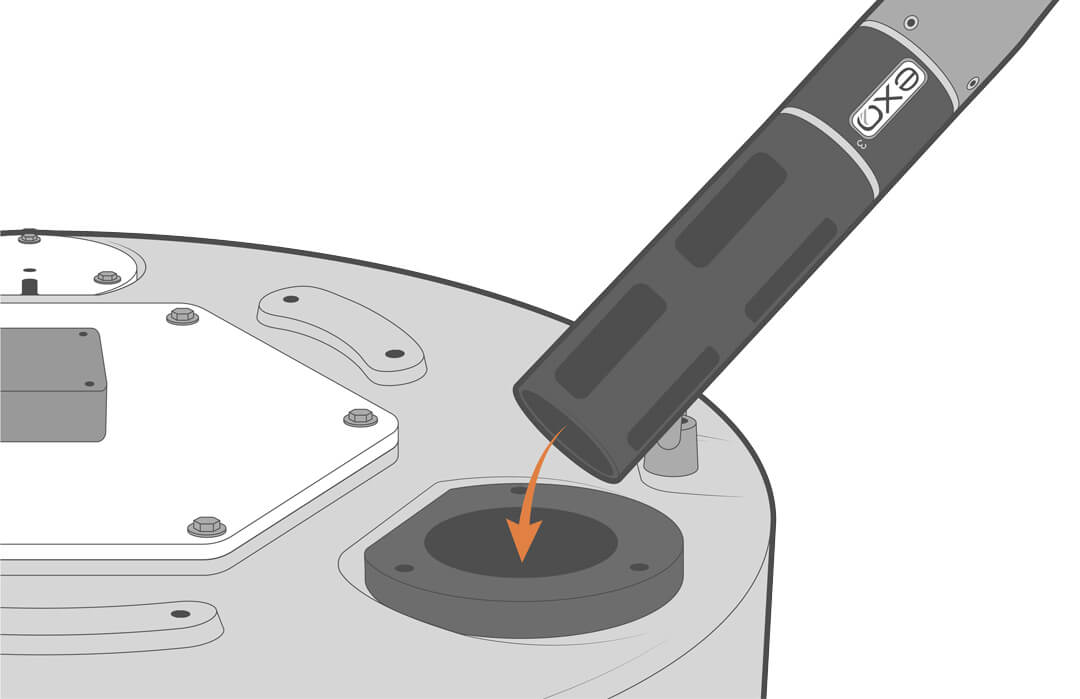 Plug the sensor cable in and lower the instrument into the deployment pipe.