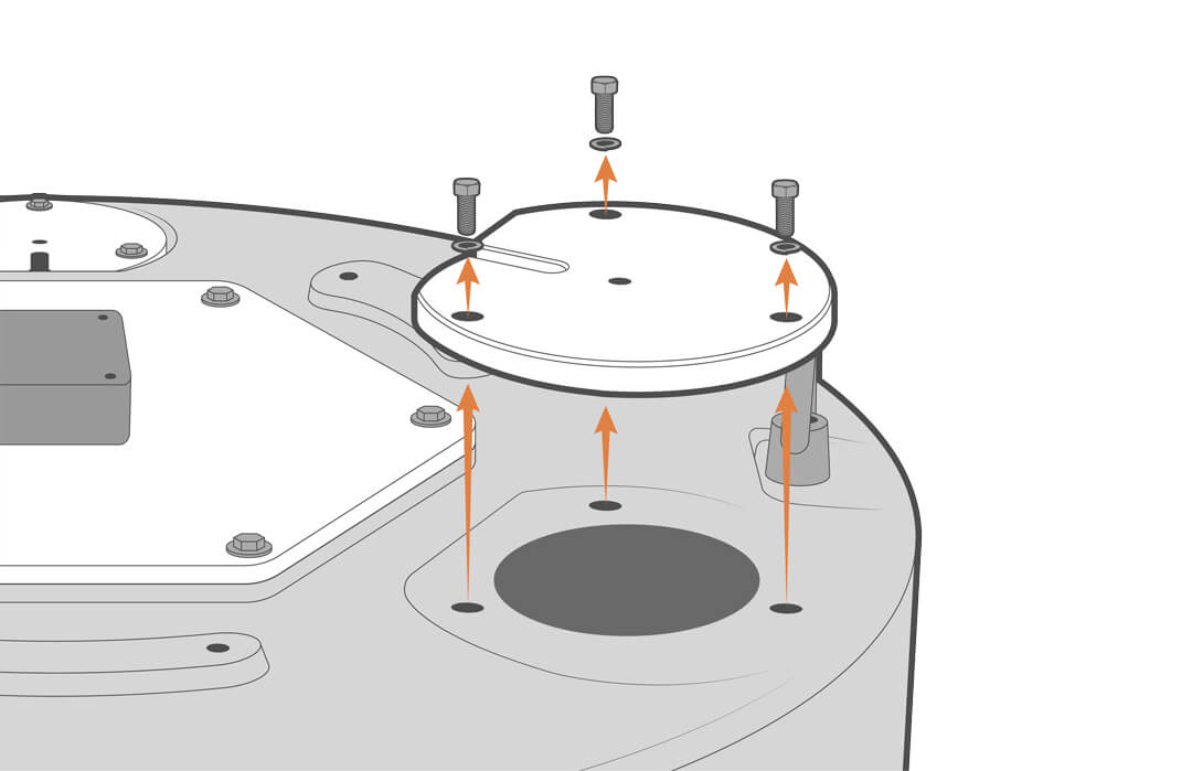 With the solar tower set aside, remove the pass-through port cap.