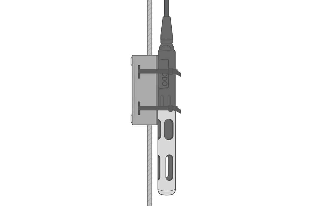 Use the NexSens Instrument Mooring Clamp to securely attach the sensor to a mooring line at the desired depth in the water column.