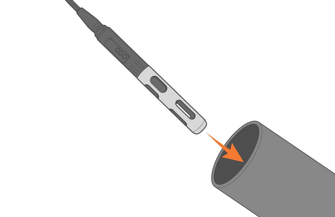Extend the pipe into the water and deploy the YSI ODO RTU.