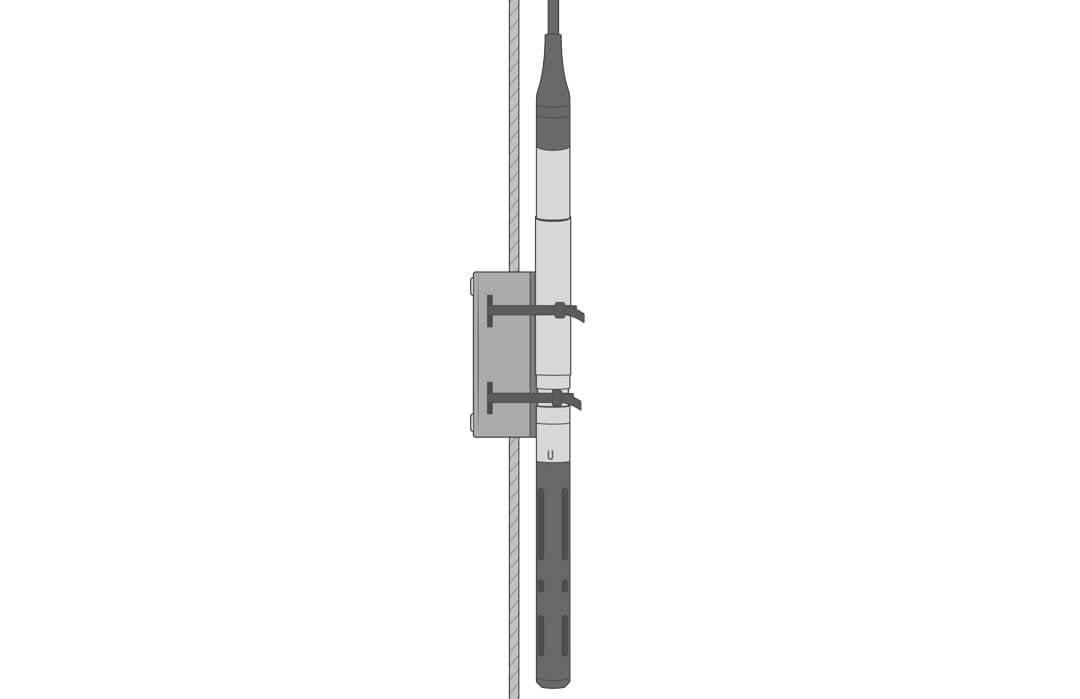 Use the NexSens Instrument Mooring Clamp to securely attach the logger to a sensor mooring line at the desired depth in the water column.