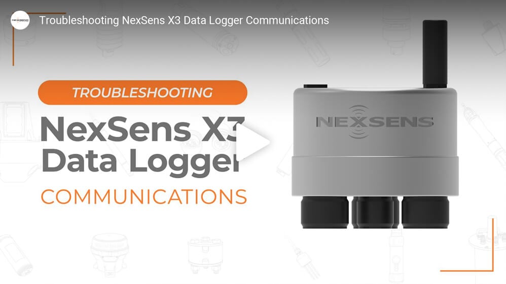 Video Thumbnail from the NexSens YouTube Channel. The text reads: Troubleshooting: NexSens X3 Data Logger Communications.