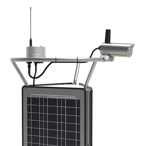 A NexSens EWC Environmental Webcam plugged into an X3 on the top of a solar tower ring.