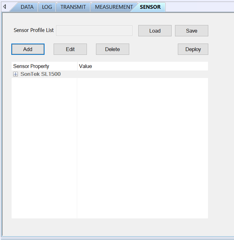 SonTek-SL1500 Side-Looking Doppler Current Meter sensor profile in NexSens CONNECT Software.