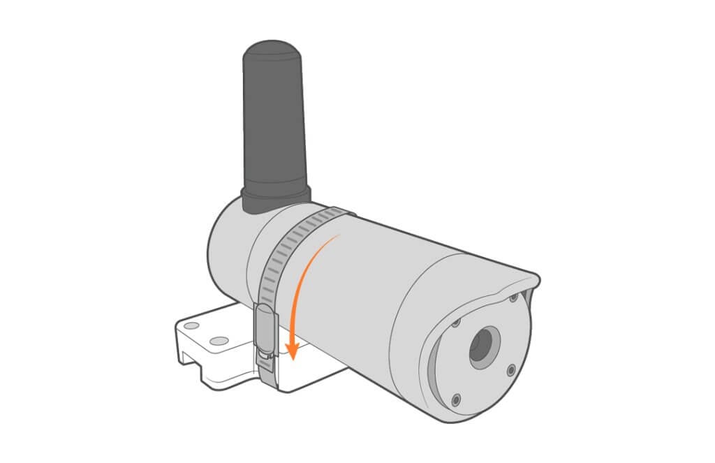Secure the camera to the mount using the included strap.