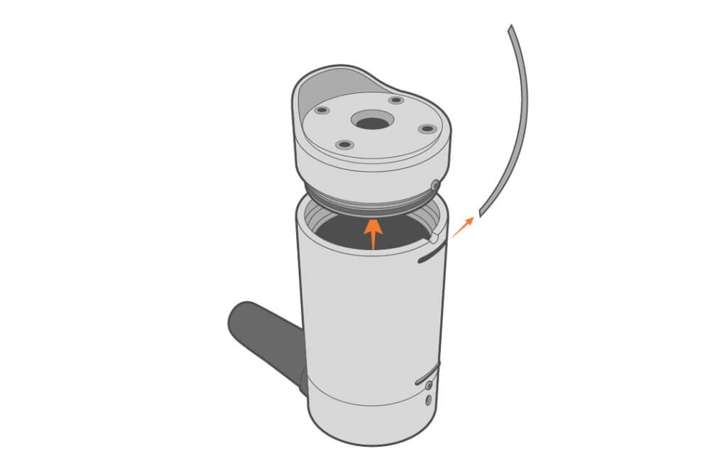 Remove the plastic line and remove the front component, taking care not to stress the connector.