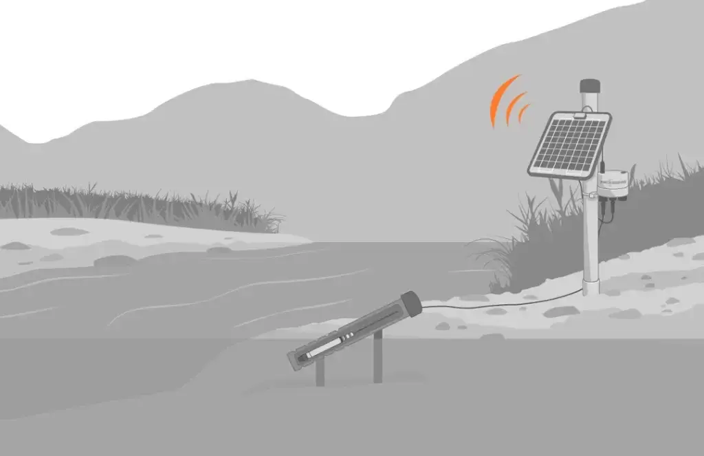 A Solinst WLTS deployed on a shoreside real-time monitoring system