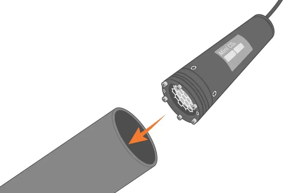A Eureka Manta sonde being lowered into a deployment pipe.